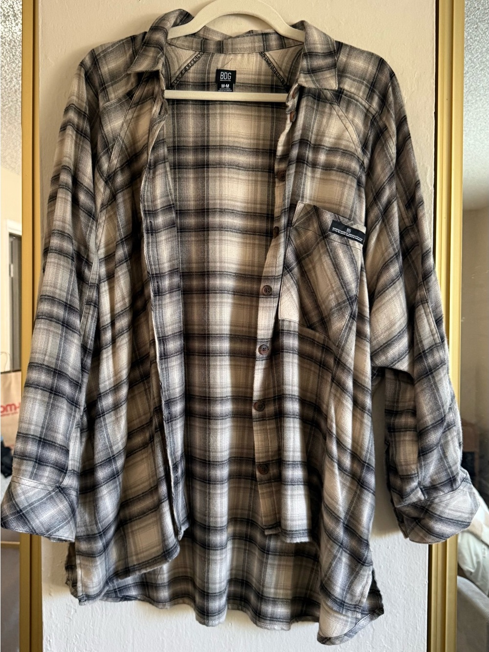 BDG Black and Cream Plaid Button-Up Shirt